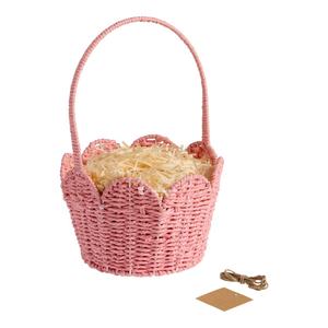 Panier de rangement chic en paille de papier tressée avec bord festonné, panier-cadeau tendance pastel de Pâques pour les détaillants de boutiques, collection Eco-Chic - Product Image 1