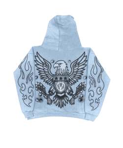 Sudaderas con capucha Logotipo personalizado Serigrafía Zip up Sudadera con capucha Ropa de calle Lavado ácido Todo estampado Drop Shoulder Hoodie para hombres - Product Image 2