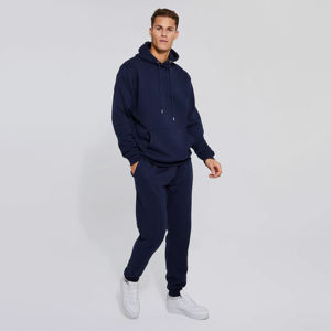 Ensemble de vêtements de sport décontractés OEM pour hommes Survêtement confortable et élégant en coton gris Pantalon de survêtement à capuche en chenille brodé grande taille - Product Image 1