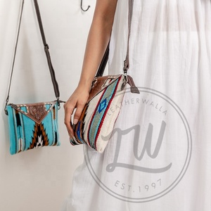 New Arrival Western Aztec Tooled Leather Sling <b>Bag</b> Vintage Brown Tooling Crossbody <b>Bag</b> Unique Aztec Quilted Leather Handbags - Product Image 4