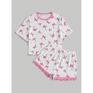 Nouveau modèle Deux pièces de qualité supérieure Logo et taille personnalisés Style décontracté 100% coton Ensemble t-shirt court pour femmes - Product Image 6
