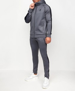 Survêtement d'entraînement en polaire brodé pour hommes, ensemble de deux pièces pour le jogging d'hiver, teint en plaine - Product Image 4