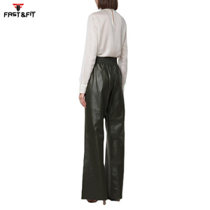 2025 mejor estilo de moda Pantalones de cuero para mujer nuevo estilo pantalones de cuero verde de talla grande para la venta - Product Image 3