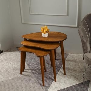 Ensemble de trois tables gigognes en bois pour meubles de salon de style ferme rustique moderne - Product Image 5