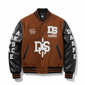 เสื้อแจ็กเก็ตแบบทนทานปักโลโก้ด้านหน้าผ้ากำมะหยี่แขนหนังขนสัตว์ดีไซน์ใหม่สำหรับฤดูหนาว - Product Image 1