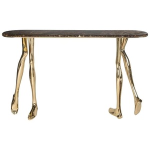 Mesa de Consola de Alta Calidad Fabricada en Metal con Patas Humanas Chapadas en Oro y Tablero de Mármol para Sala de Estar a Precios Razonables - Product Image 1