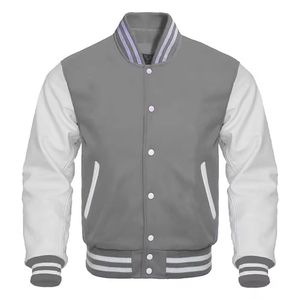 OEM High Quality Custom Men's College <b>Baseball</b> <b>Bomber</b> <b>Jacket</b> Varsity Letterman Crop Leather Sleeve Sheep Button Winter - Product Image 5
