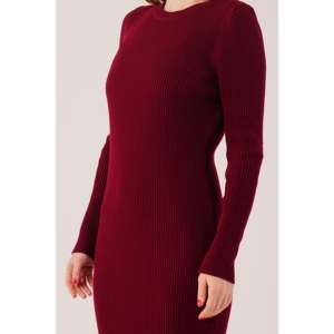 Vestido Bodycon Borgoña al por Mayor con Tejido Acanalado Largo y Elementos de Moda Sencillos - Product Image 3