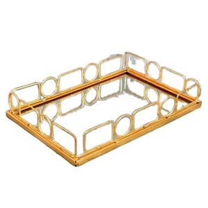 Bandeja redonda de alta calidad para servir con base de espejo con asa de marco dorado para restaurante, Hotel, decoración navideña y servicio de comida - Product Image 1