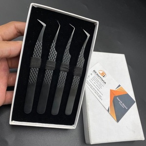 Pince à épiler japonaise en acier inoxydable Diamond Grip noir mat avec pointe pointue pour extension de cils - Product Image 4