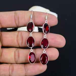 Boucles d'oreilles ovales en grenat rouge, argent sterling 925 plaqué or, certifiées IGI, cadeau élégant pour femme, anniversaire, fête, occasion spéciale - Product Image 3