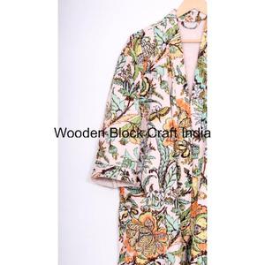 Robe Kimono Longue Vintage Faite Main en Kantha, Motif Floral, Couverture Indienne, Veste en Coton Biologique, Douce, Hiver, Automne, Col en V, Vêtement Femme, Mode - Product Image 3