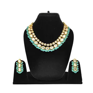 Elegant Kundan Choker <b>Set</b> with Firoji <b>Beads</b> Traditional Indian Wedding Jewelry - Product Image 2
