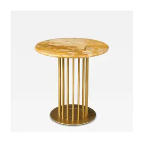 新しい外観平行線真鍮アート座っているコーナーテーブル大理石トップ高品質安い価格ナチュラルクラフト
