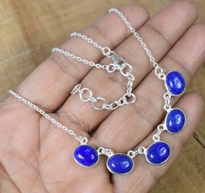 Lapis Lazuli Sterling Silver Necklace Oval Gemstone Handmade Jewelry December Birthstone Gift For Women - Product Image 4