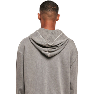 Sudaderas con capucha de gran tamaño con mangas largas de color sólido, ropa de calle informal prelavada de 100% algodón con lavado ácido personalizado para hombre - Product Image 4