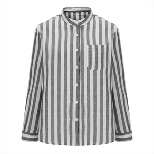 OEM Logo personnalisé Design 100% Lilen Chemise à manches longues décontractée pour femmes Bouton à col tournant Coupe régulière Bouton à rayures de couleur contrastée - Product Image 1