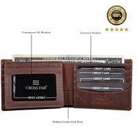 Cartera de Cuero Vacuno para Hombre, Forro de Satén Personalizado, Diseño Corto y Moderno, Bloqueo RFID, Impermeable, Plegable, CROSS FAB, Regalo, APGOI-GW-112