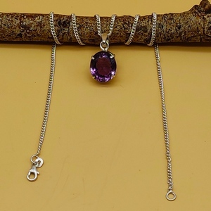 Piedra preciosa de amatista púrpura 925 collar de ajuste de punta de plata sólida cadena colgante fina Bohemia para regalo de mujer - Product Image 2