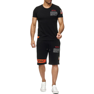 2022 Camiseta informal de cuello redondo para hombre, conjunto corto con logotipo personalizado, 100% algodón, patrón sólido, pantalones cortos de verano ecológicos, atuendo de dos piezas - Product Image 6