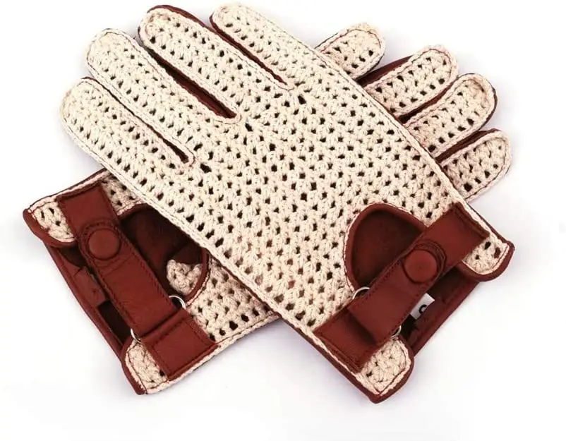 Factory Price Hand Stitched Crochet Gloves Sheepskin Genuine Leather Unlined Heritage Crochet Riding Glove