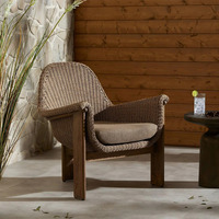 Chaise longue d'extérieur en rotin avec structure en bois et assise rembourrée pour jardin, patio, hôtel, terrasse