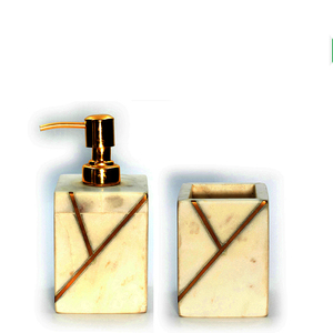 Distributeur de savon en marbre incrusté, accessoire de salle de bain élégant pour maisons, hôtels et centres de villégiature, en gros à prix d'usine indien. - Product Image 1