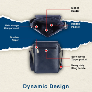 Blue Leather <b>Laptop</b> <b>Sling</b> <b>Bag</b> 21.5cm X 6.5cm X 29cm Made in India - Product Image 5