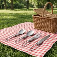 Ensemble de couverts en titane 4 pièces avec sac en filet, ensemble d'ustensiles de camping pliables ultralégers pour la randonnée