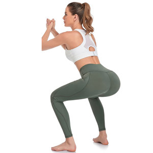 Eco-friendly Customizable Polyester Spandex Phone Pocket Skinny Breathable Cooling Gym <b>Leggings</b> with Elastic Waist - Product Image 6