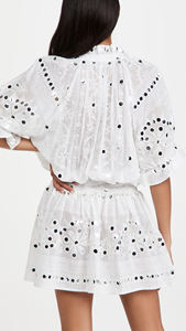 Magnifique robe ethnique brodée à manches courtes et mini longueur en paillettes avec ceinture pour femmes - Product Image 4