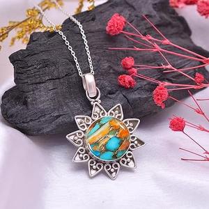 Haute Qualité Oyster Cuivre Turquoise Gemstone 925 Sterling Silver Fine Pendentif Bijoux Avec 925 Timbre À La Main Bijoux En Argent - Product Image 4