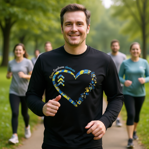 Camiseta de Manga Larga con Estampado de Corazón para Concientización sobre el Síndrome de Down, Unisex para Adultos, Cuello Redondo, Algodón, Impresión Digital, Ecológica, para Caminatas y Carreras - Product Image 3