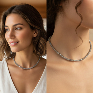Collier en argent sterling plaqué or avec perles de labradorite facettées rondes réglables, fabriqué par Jaipur Gem Factory, certifié IGI, pour mariage - Product Image 6