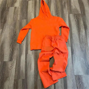 Chándal lavado con ácido personalizado 100% algodón Terry chándal de gran tamaño para hombre, conjunto de pantalones de chándal acampanados y Sudadera con capucha - Product Image 6