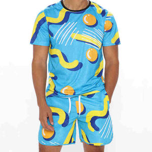 ชุดเสื้อผ้าแนวสตรีทสำหรับผู้ชายใส่กลางแจ้งเสื้อและกางเกงขาสั้นเรียบง่าย2ชิ้นสำหรับฤดูร้อน - Product Image 6