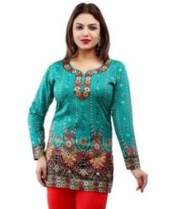 ชุดคลุมผ้าฝ้ายพิมพ์ลายดอกไม้สำหรับผู้หญิงทางการพิมพ์ลายดอกไม้พร้อมลายชนเผ่าสัมผัสแบบเรียบ - Product Image 3