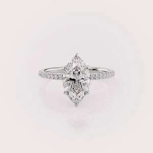 IGI Certified Marquise Cut Lab Grown Diamond Engagement <b>Ring</b> with Pave Band in Solid 925 Sterling <b>Silver</b> - Product Image 1