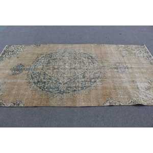 Turkish Rug, 4.4x8.5 ft Area Rug, <b>Brown</b> Bordered <b>Wool</b> Vintage Rug - Product Image 3