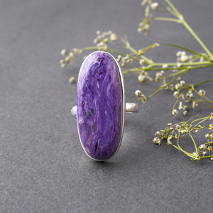 Bague en pierre précieuse de Cherolite naturelle en argent sterling 925 de grande taille - Product Image 2