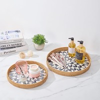 Plateau de service tissé à la main en rotin avec nacre incrustée, prix compétitif, grande quantité, autres objets artisanaux
