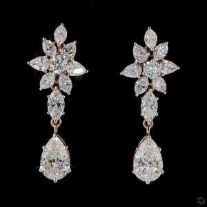 Boucles d'oreilles pendantes en diamant de laboratoire en forme de grappe florale |   Or rose 14 carats |   Boucle d'oreille pendante en forme de poire Marquise - Product Image 1