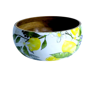 Elegante cuenco de madera con estampado esmaltado para servir frutas, ensalada, Mostrador de cocina o aperitivos de fiesta para uso diario - Product Image 5