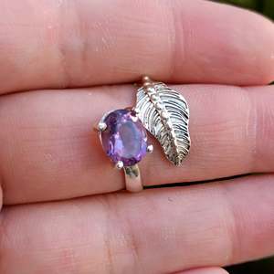 Anillo de Plata de Ley 925 con Amatista, Hecho a Mano, Ovalado, Amatista Morada, Joyería con Hoja de Promesa, Regalo de Piedra de Nacimiento de Febrero con Topacio - Product Image 6