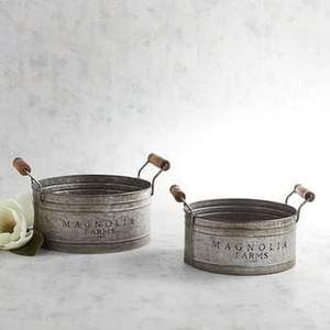 Tazón redondo de acero galvanizado de gran tamaño para decoración de granja, exhibición de frutas, acento de mesa de fiesta con asas y acabado Premium - Product Image 2