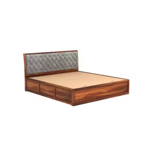 Lit en teck avec tête de lit rembourrée en tissu - Product Image 4