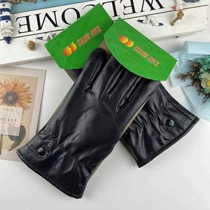 Gants en cuir PU noir thermiques d'hiver pour hommes, style hip-hop, fins, pour la conduite, antidérapants, doigts entiers, écran tactile - Product Image 6