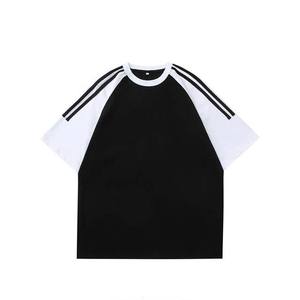 เสื้อยืดเฮฟวีเวตยูนิเซ็กส์เสื้อยืดลายเย็บปะลายทางทรงหลวมแขนสั้นทรงโอเวอร์ไซส์พร้อมเสื้อยืดเปล่าคุณภาพสูง - Product Image 4