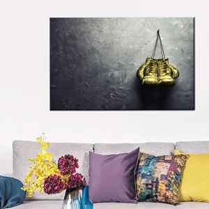 Décoration murale Gants de boxe dorés - Tableau imprimé sur toile pour la maison, 1P: Galerie encadrée - Product Image 1