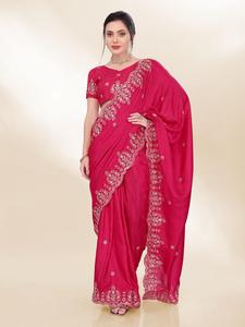Indian Export Quality Amazing Color Chinon Silk Saree With <b>Sequins</b> Embroidery Work With Cut Work Wholesaler From India for Sale - Product Image 3